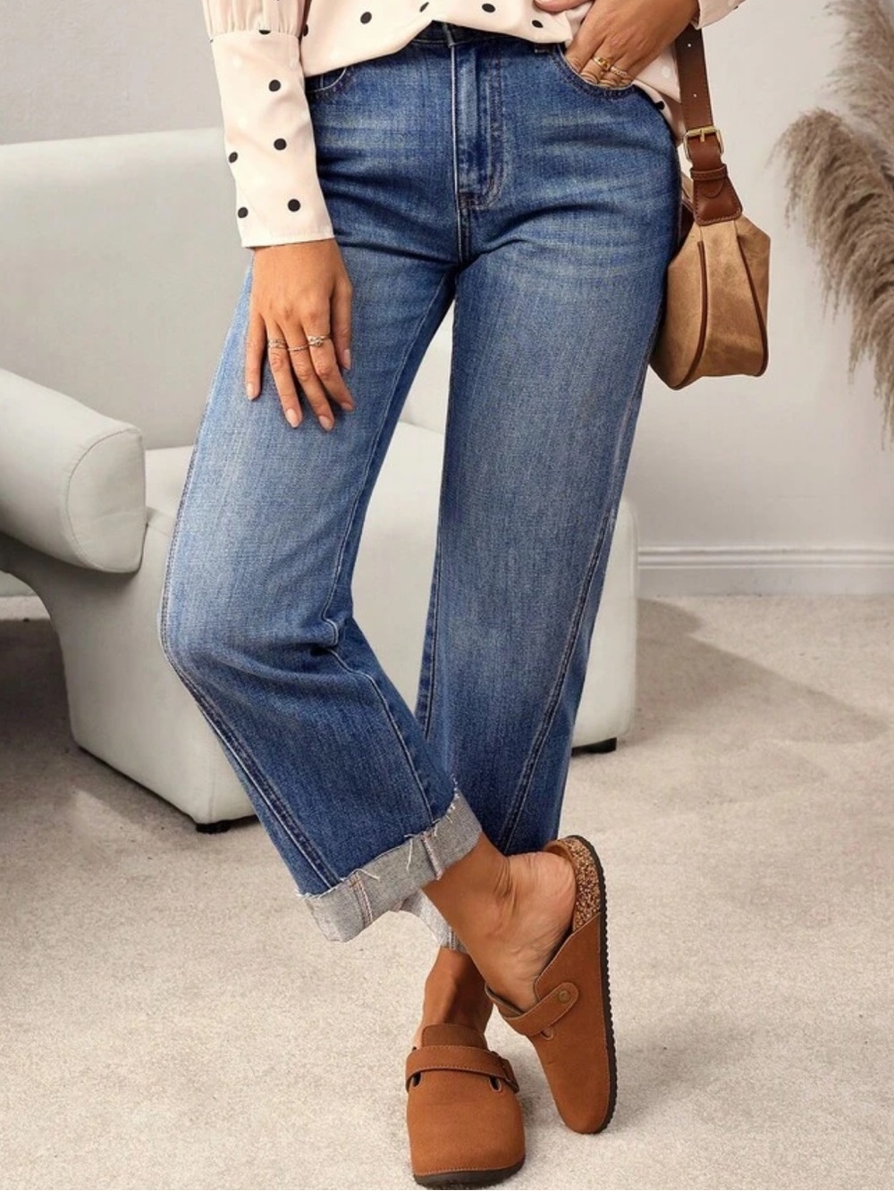 Elastic Waist Vintage Style Denim Jeans - Light Blue